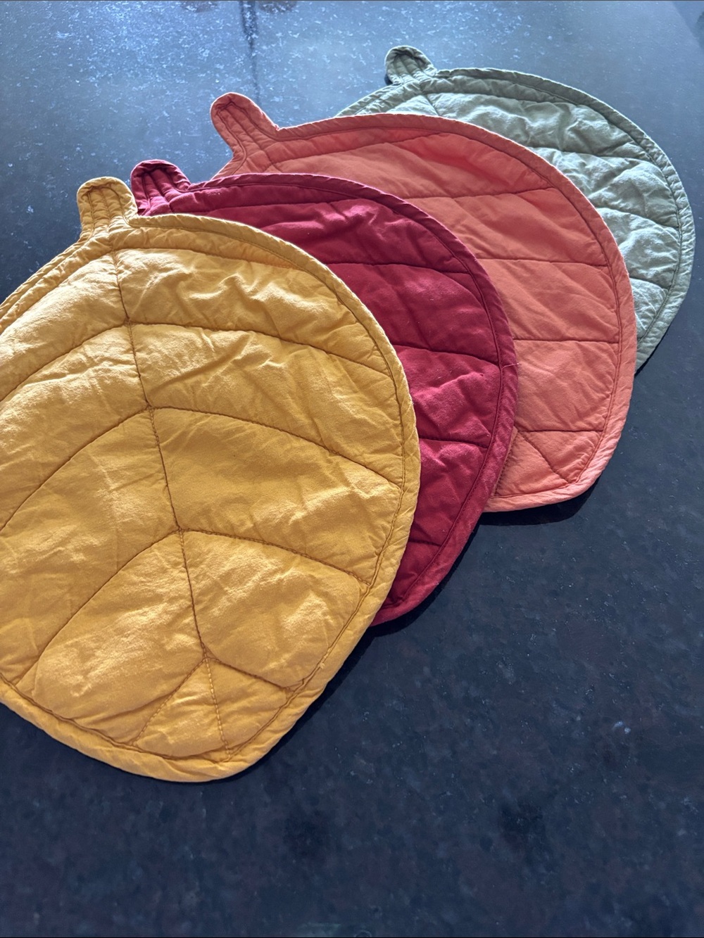 Autumn Leaf Quilted Placemats Mustard, Burgundy, Coral, Sage